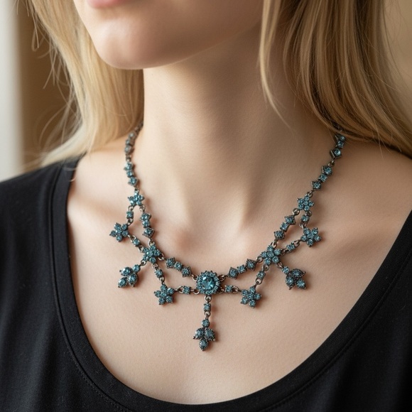 Silpada Designs Fine Sterling Silver Jewelry Blue Crystal Floral Necklace - Picture 2 of 13